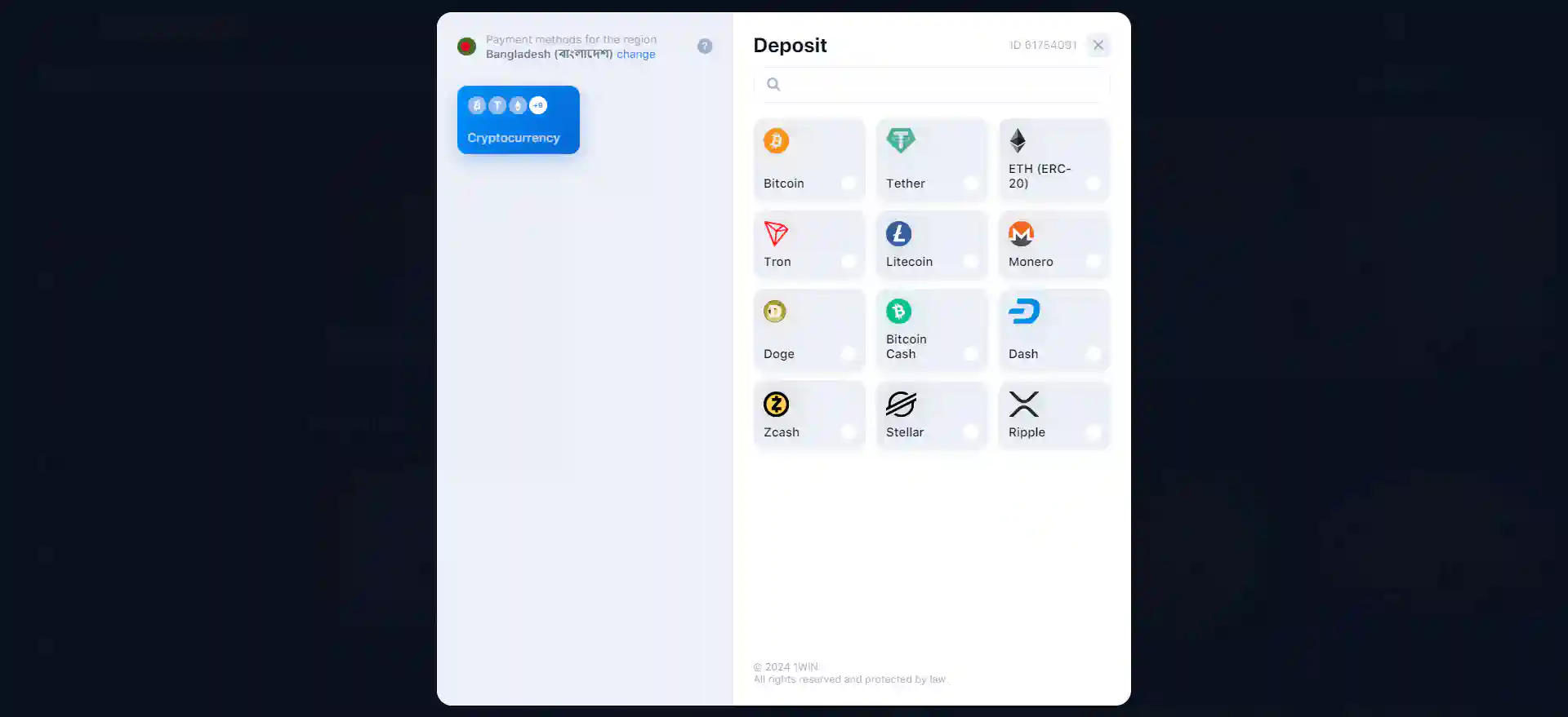 1win deposit in online casino Bangladesh